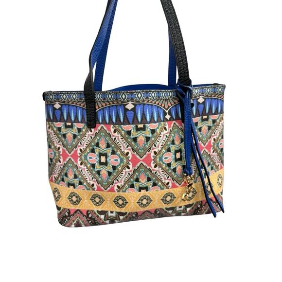 Johnny Was Colorful Floral Patterned Leather Small Tote Bag Bohemian - Picture 2 of 14